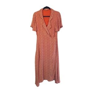 Women Large Wrap Dress Short Flutter Sleeves V Neck Orange Floral by Together